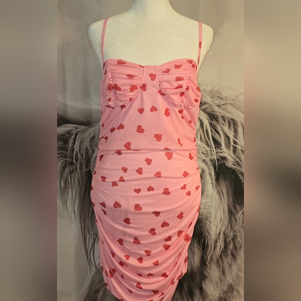 Pink Heart Print Bodycon Dress